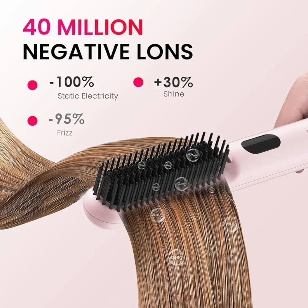 Pink Mini Hair Straightener Brush Comb‎ 3 Temp Settings & Dual Voltage #HA4